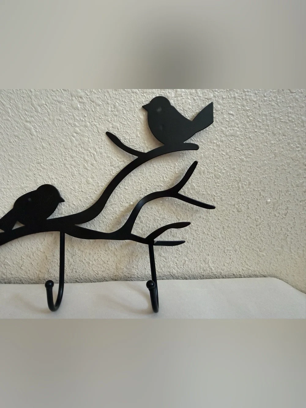 Black Metal Bird & Branch Wall Rack 3 Hooks Key Holder Rustic Nature Decor 8